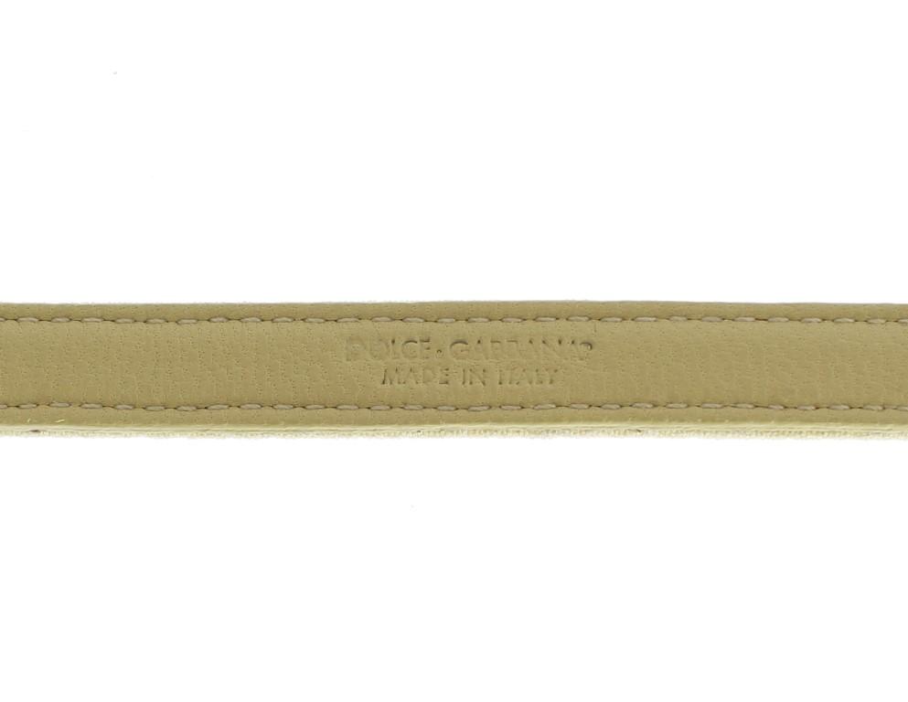 Beige Cotton Leather Crystal Buckle Belt