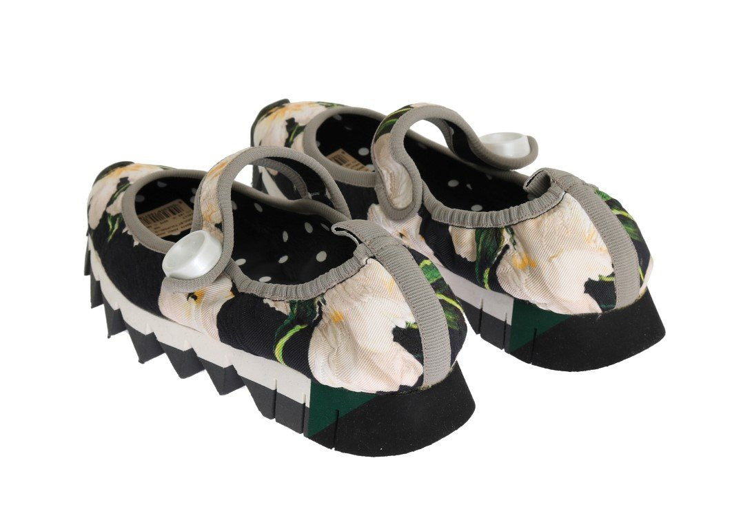 White Tulip Brocade Strap Ballerina Shoes