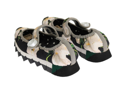 White Tulip Brocade Strap Ballerina Shoes