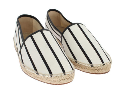 White Canvas Black Striped Espadrilles