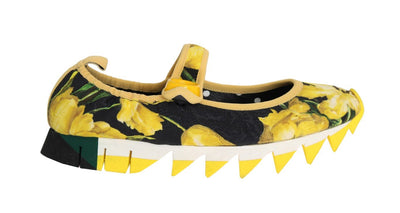Yellow Tulip Brocade Strap Ballerina Shoes