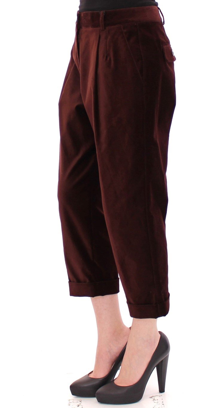 Brown Cotton Cropped Chinos Jeans Pants