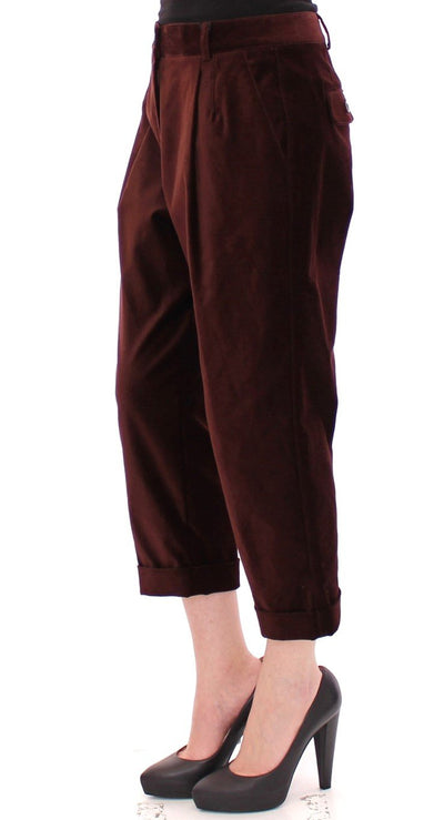 Brown Cotton Cropped Chinos Jeans Pants