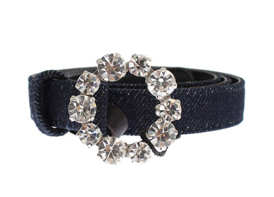 Blue Denim Leather Crystal Buckle Belt