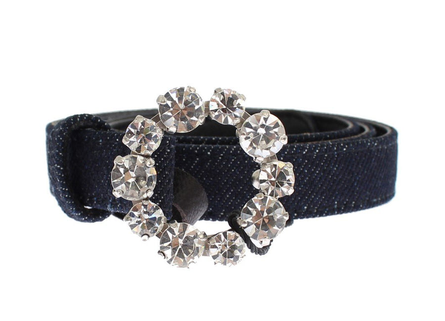 Blue Denim Leather Crystal Buckle Belt