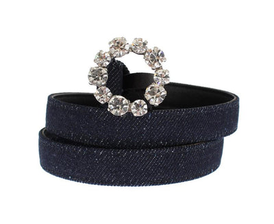 Blue Denim Leather Crystal Buckle Belt