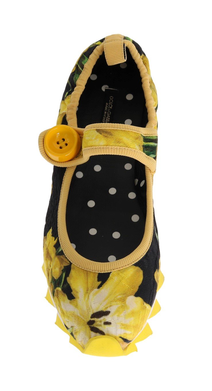 Yellow Tulip Brocade Strap Ballerina Shoes