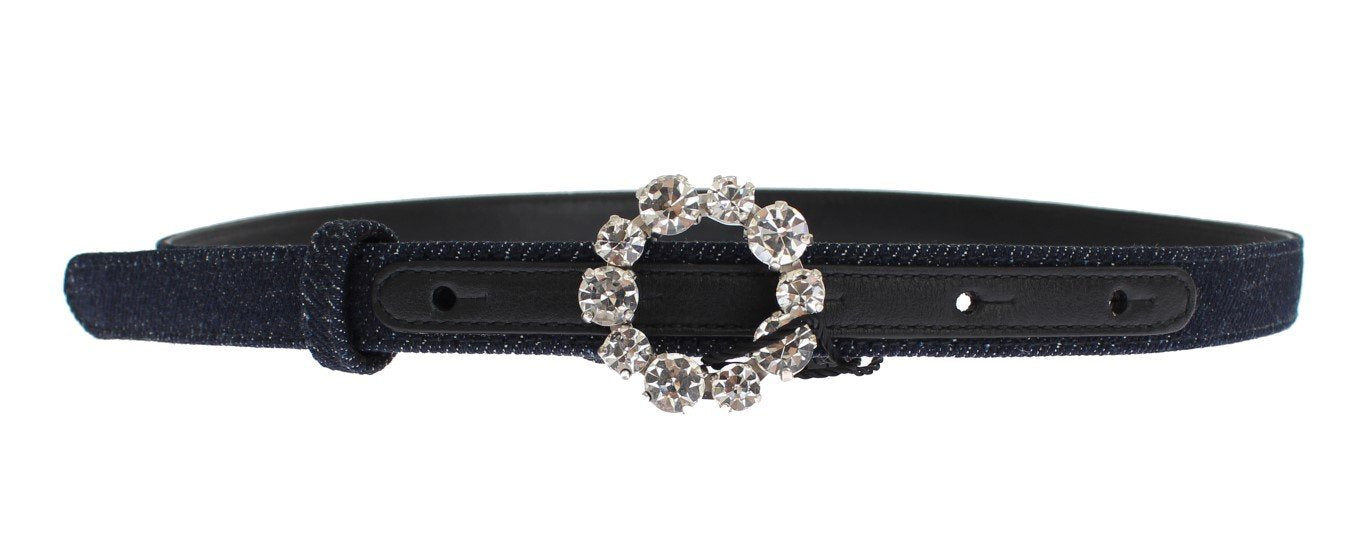 Blue Denim Leather Crystal Buckle Belt