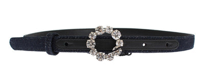 Blue Denim Leather Crystal Buckle Belt
