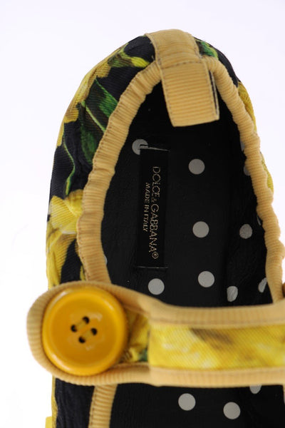 Yellow Tulip Brocade Strap Ballerina Shoes