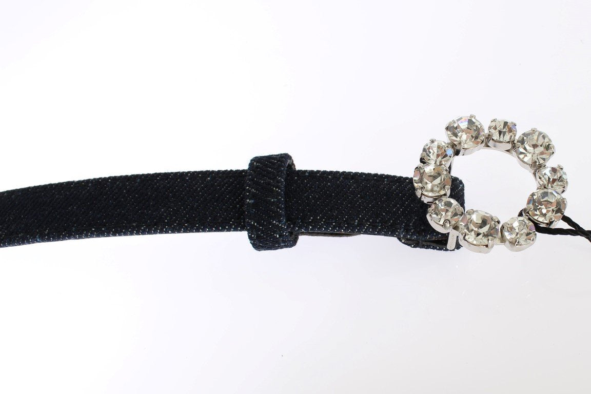 Blue Denim Leather Crystal Buckle Belt