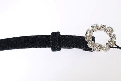 Blue Denim Leather Crystal Buckle Belt