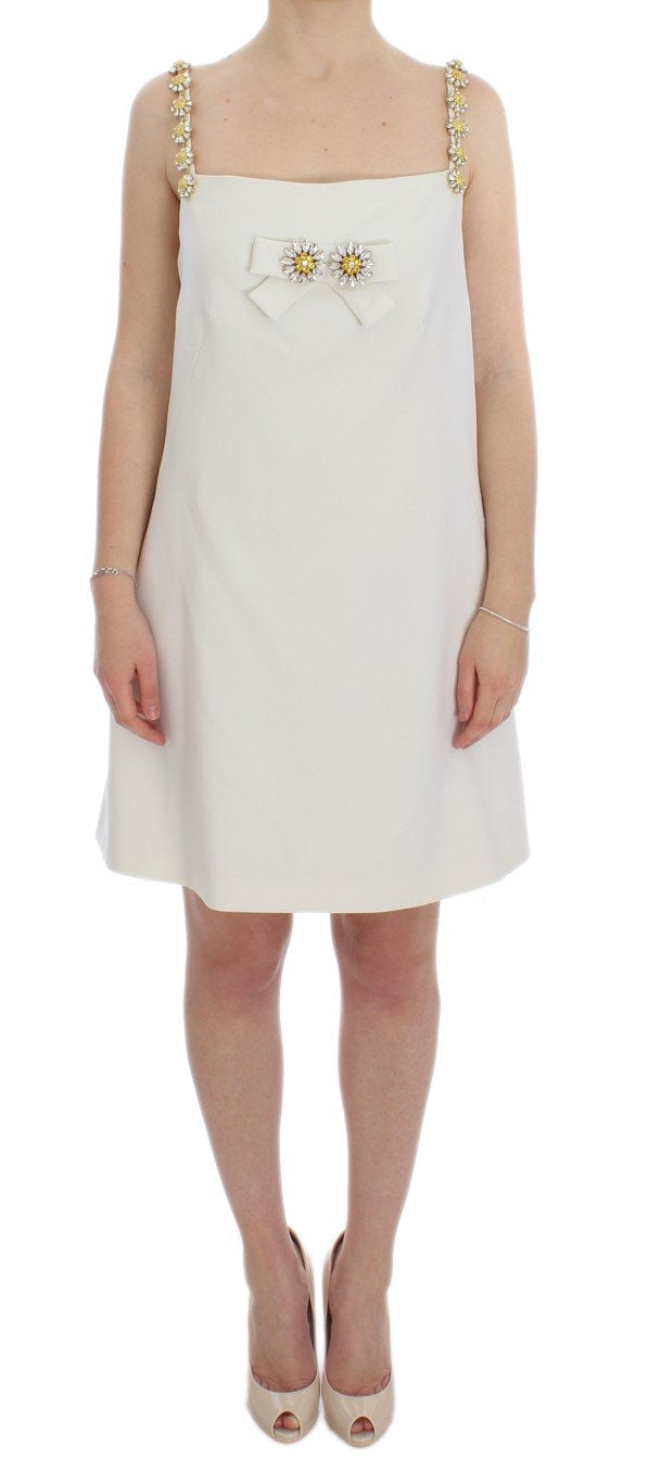 White Wool Stretch Shift Crystal Dress