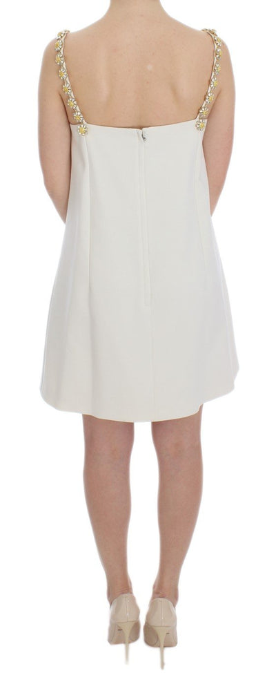 White Wool Stretch Shift Crystal Dress