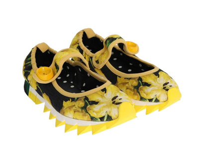 Yellow Tulip Brocade Strap Ballerina Shoes