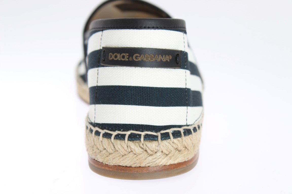 White Canvas Blue Striped Espadrilles