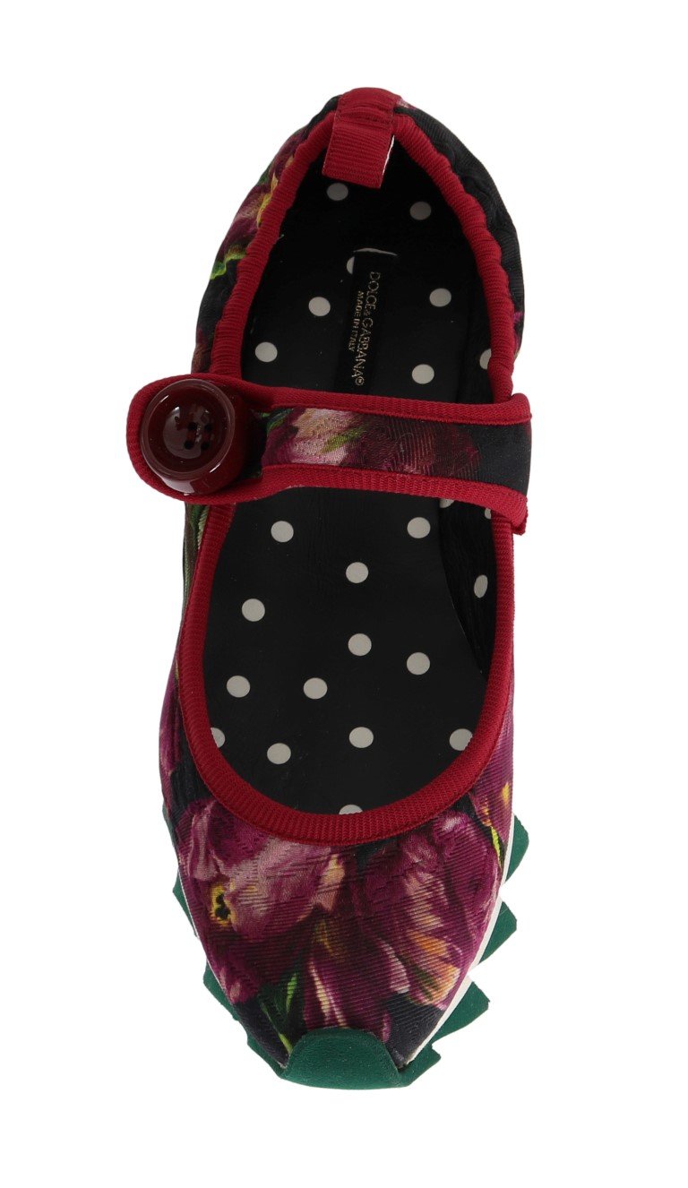 Purple Tulip Brocade Strap Ballerina Shoes
