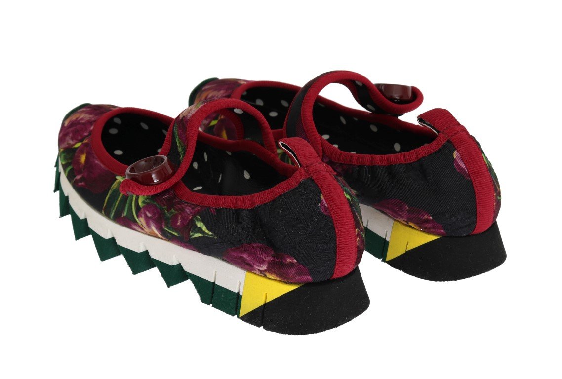 Purple Tulip Brocade Strap Ballerina Shoes