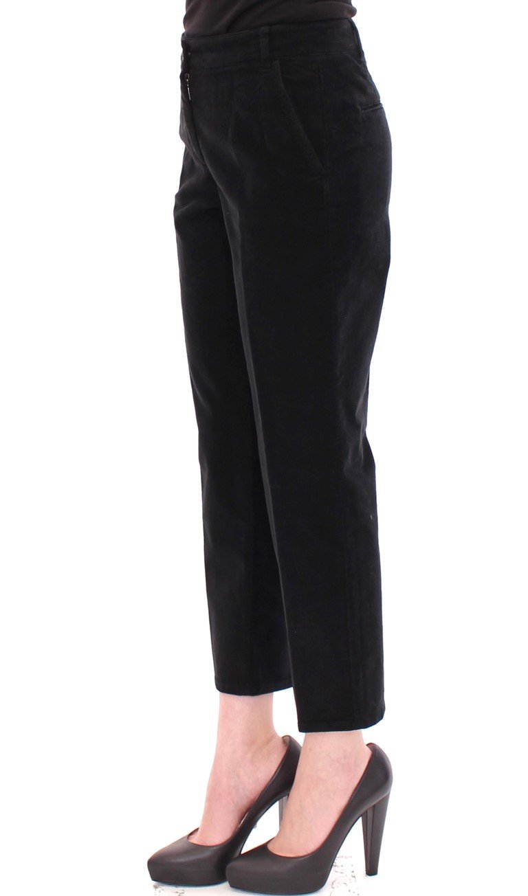 Black Cotton Cropped Corduroys Jeans Pants