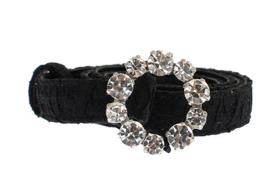 Black Lace Satin Crystal Buckle Belt