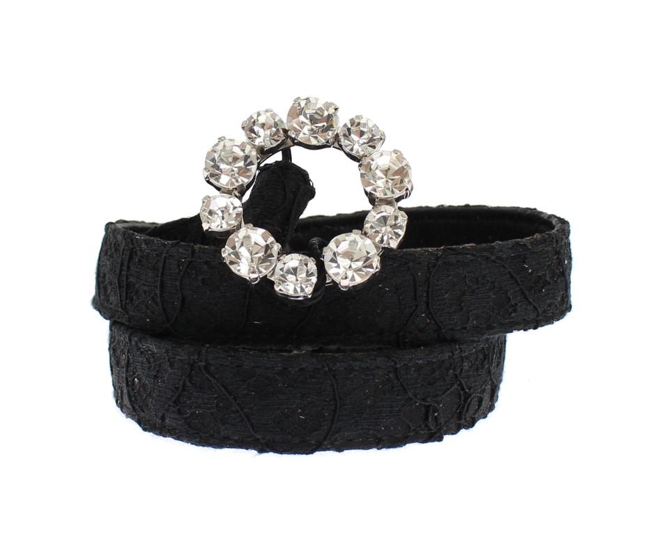 Black Lace Satin Crystal Buckle Belt