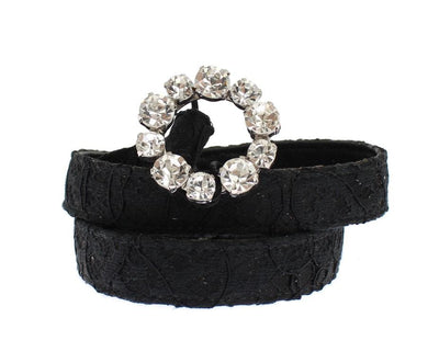 Black Lace Satin Crystal Buckle Belt