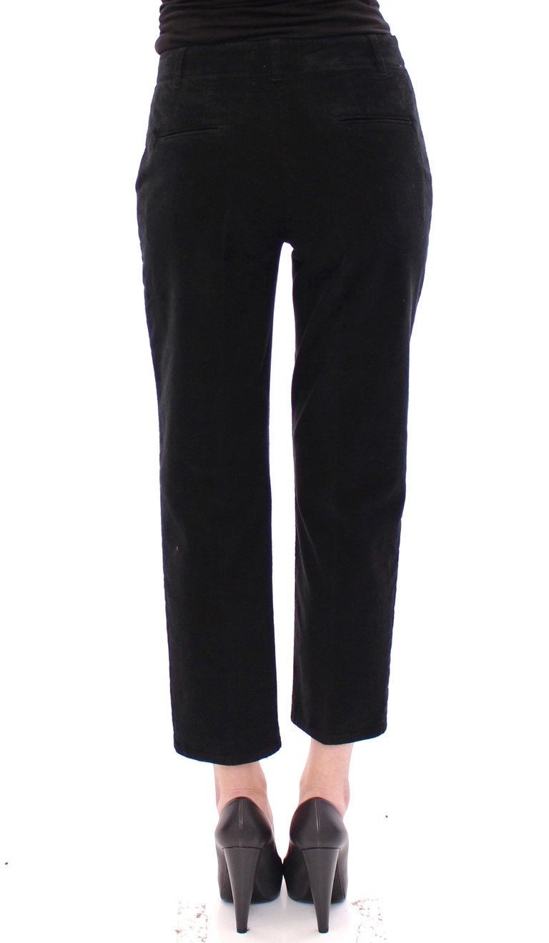Black Cotton Cropped Corduroys Jeans Pants