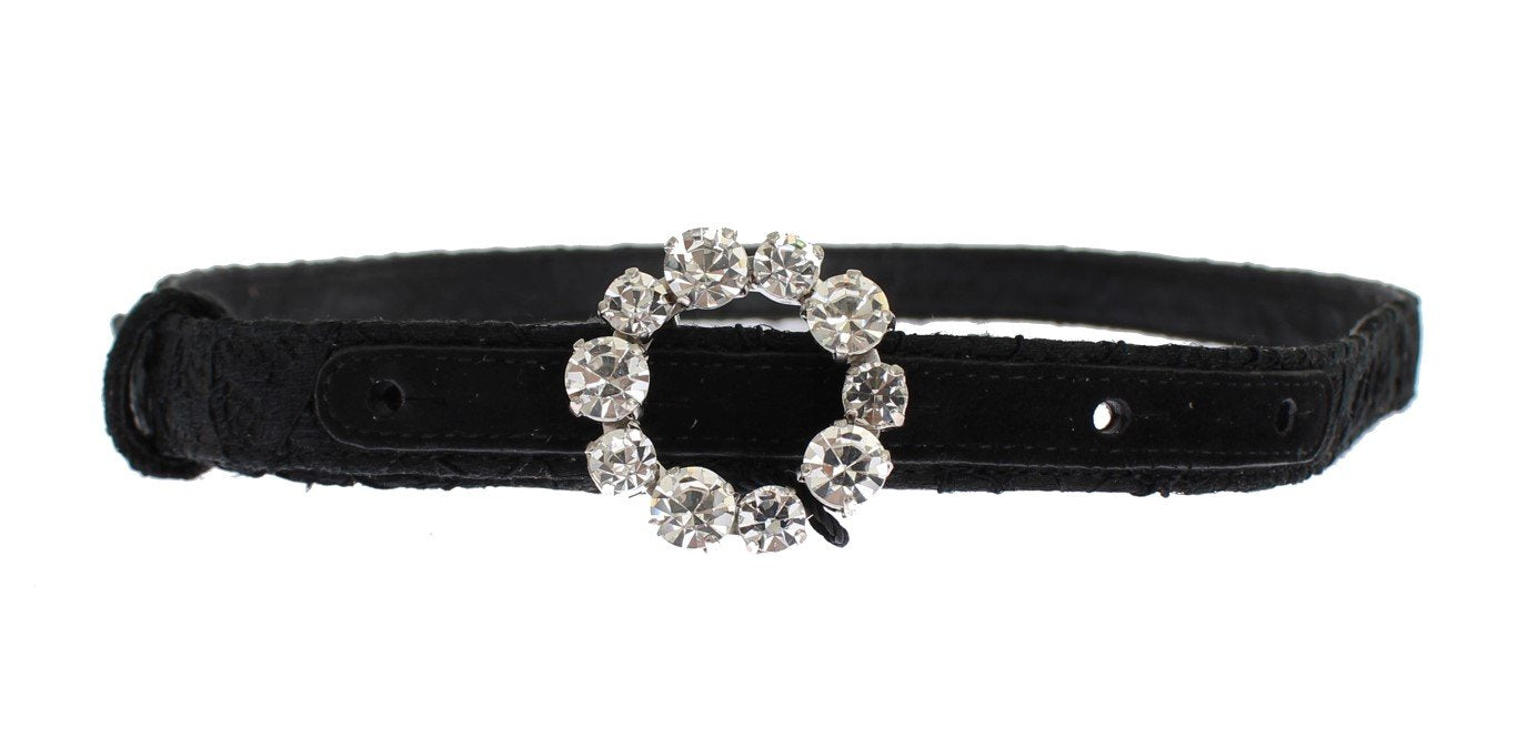 Black Lace Satin Crystal Buckle Belt