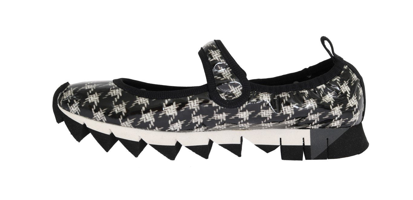 Black White Patent Leather Ballerina Shoes