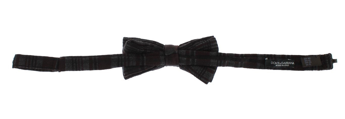 Gray Brown Checkered Pattern Bow Tie
