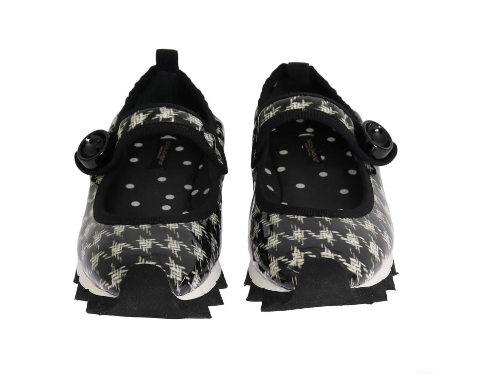 Black White Patent Leather Ballerina Shoes