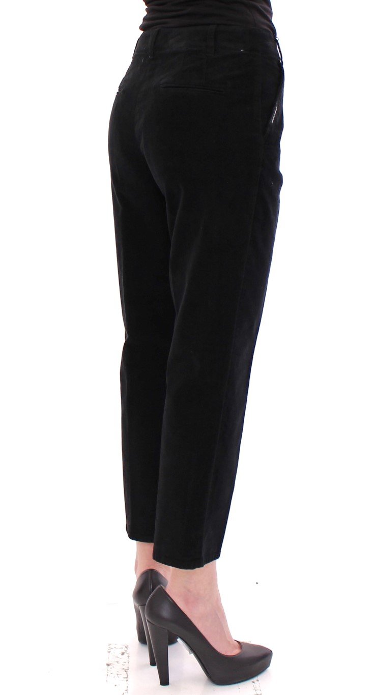 Black Cotton Cropped Corduroys Jeans Pants