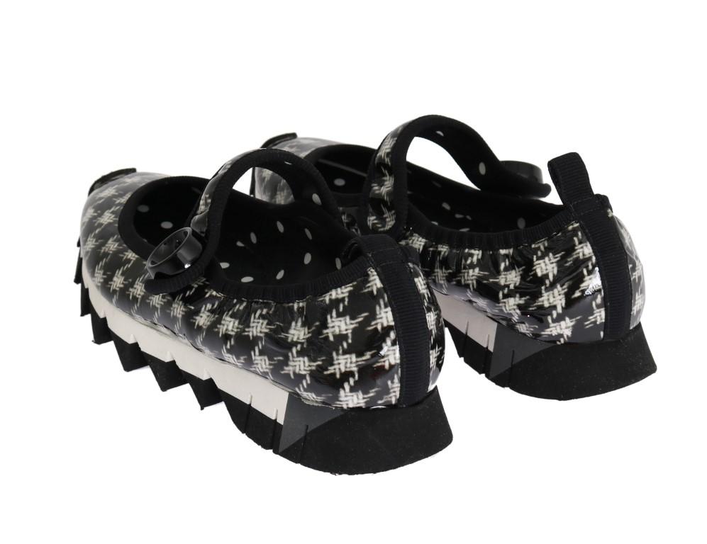 Black White Patent Leather Ballerina Shoes