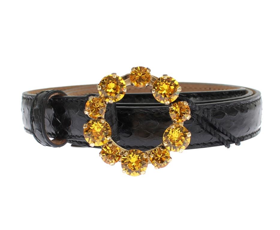 Black Snakeskin Crystal Buckle Belt