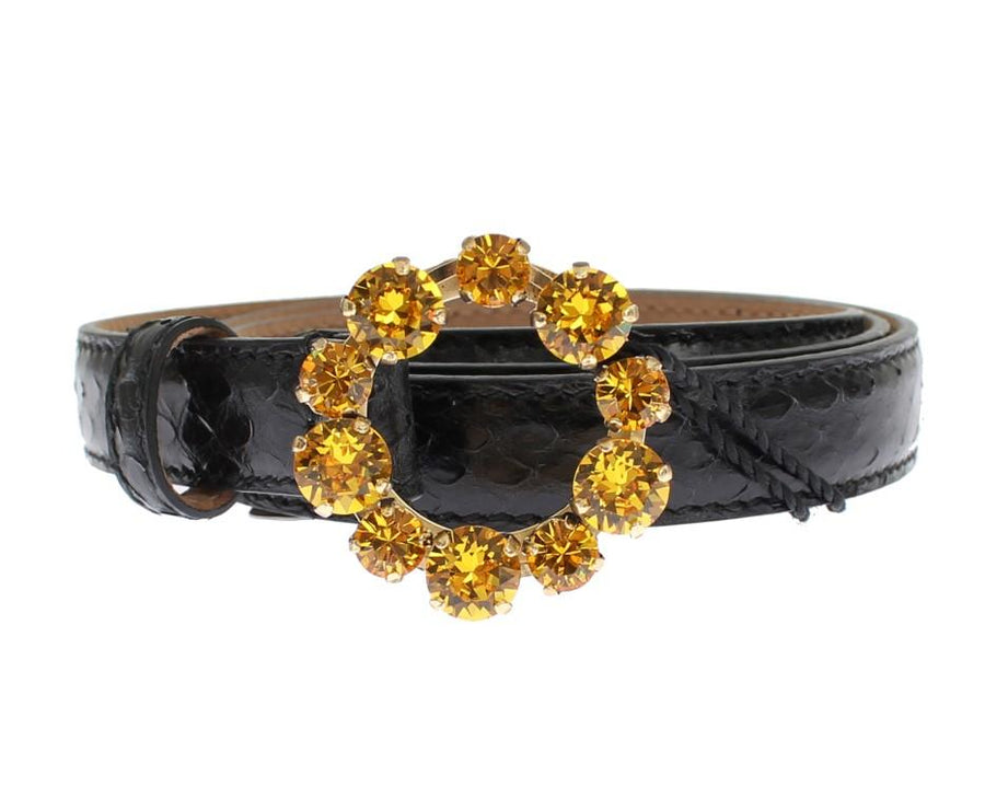 Black Snakeskin Crystal Buckle Belt