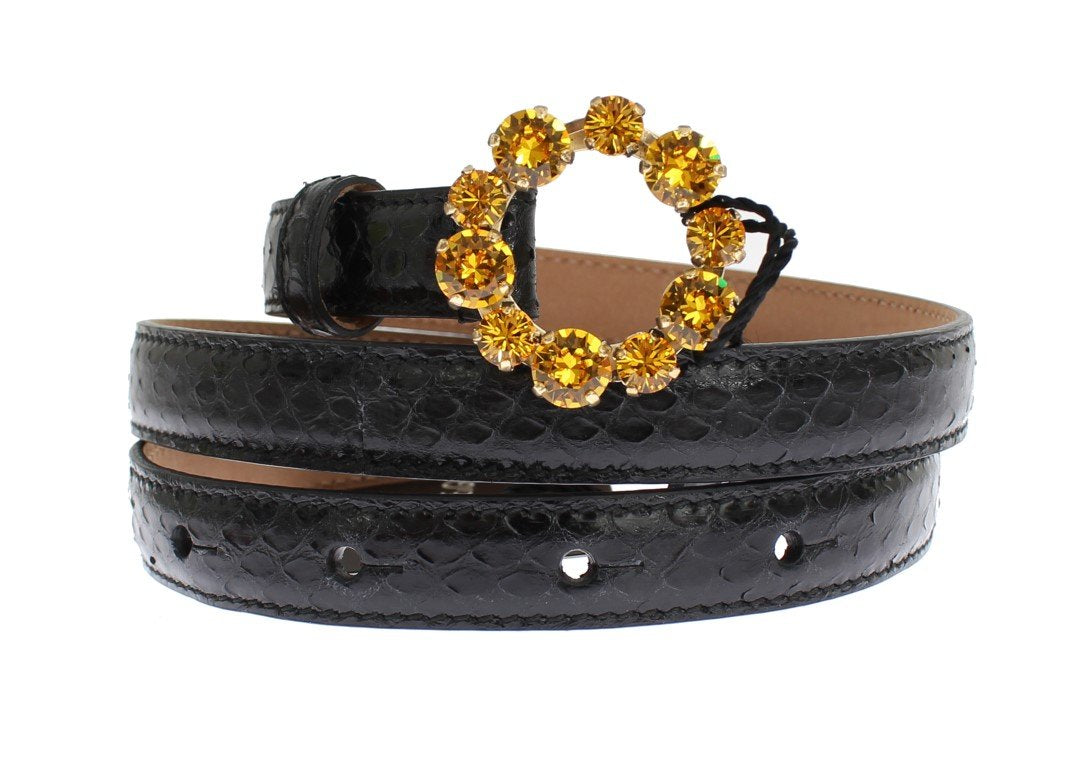 Black Snakeskin Crystal Buckle Belt