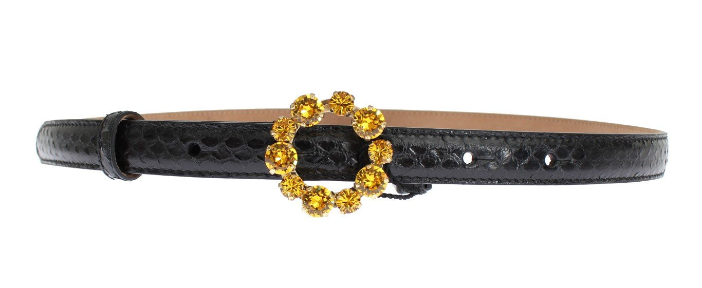 Black Snakeskin Crystal Buckle Belt