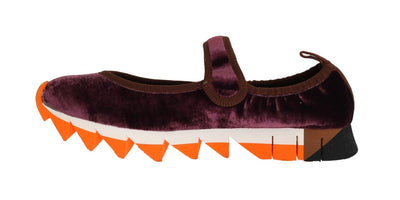 Purple Velvet Crystal Strap Ballerina Shoes