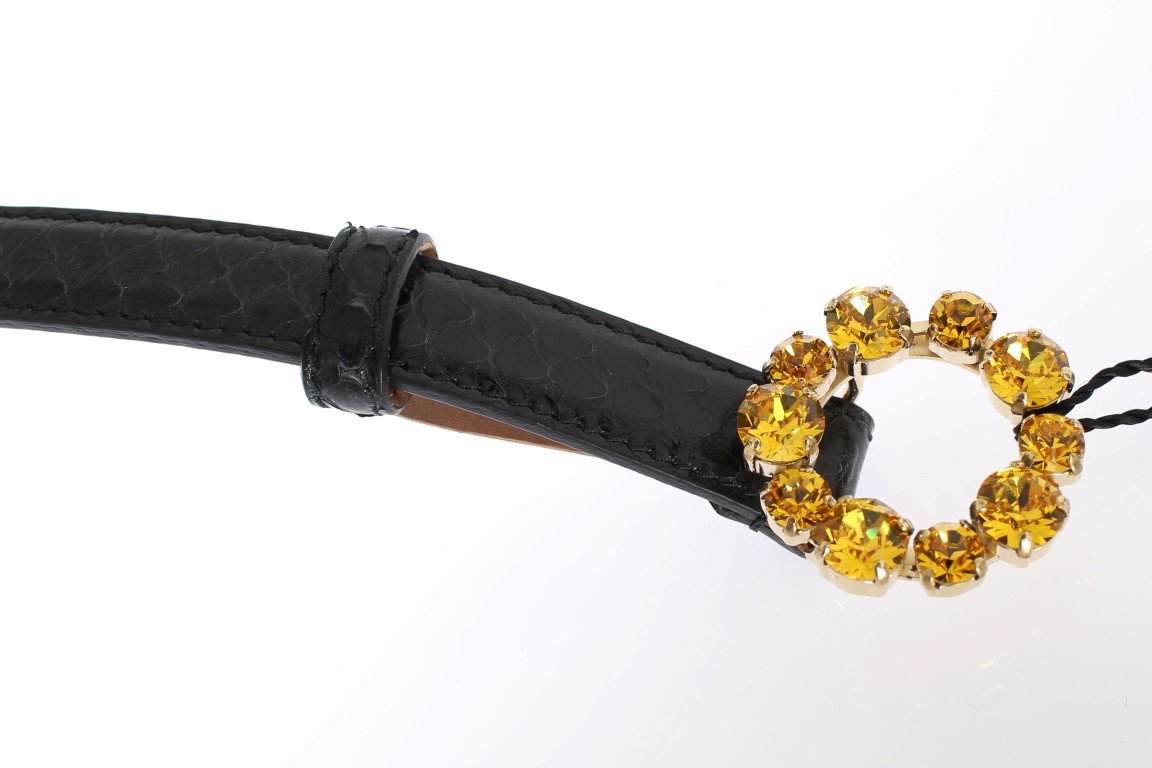 Black Snakeskin Crystal Buckle Belt