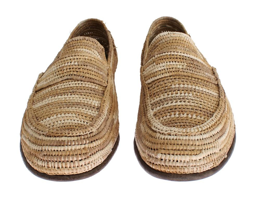 Beige Raffia Dress Formal Mens Loafers Shoes