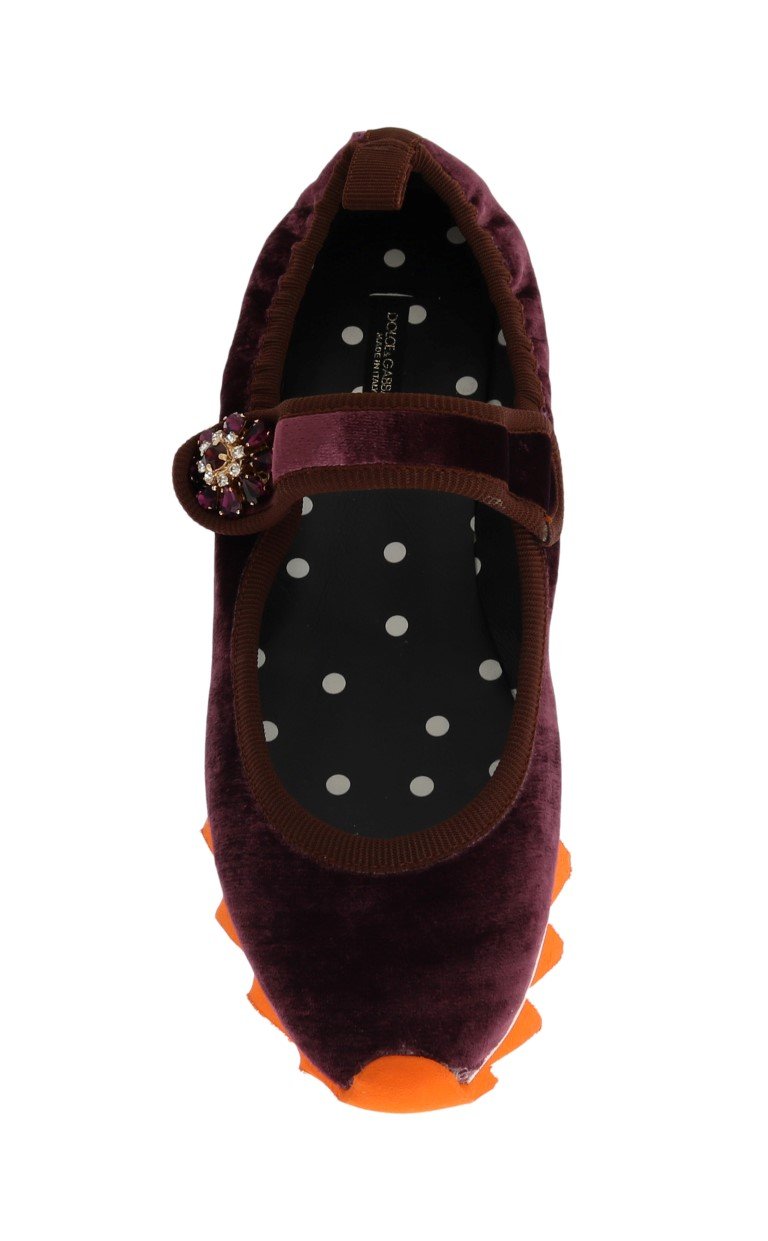 Purple Velvet Crystal Strap Ballerina Shoes
