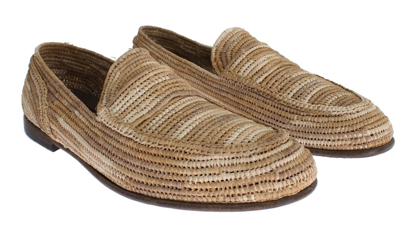 Beige Raffia Dress Formal Mens Loafers Shoes