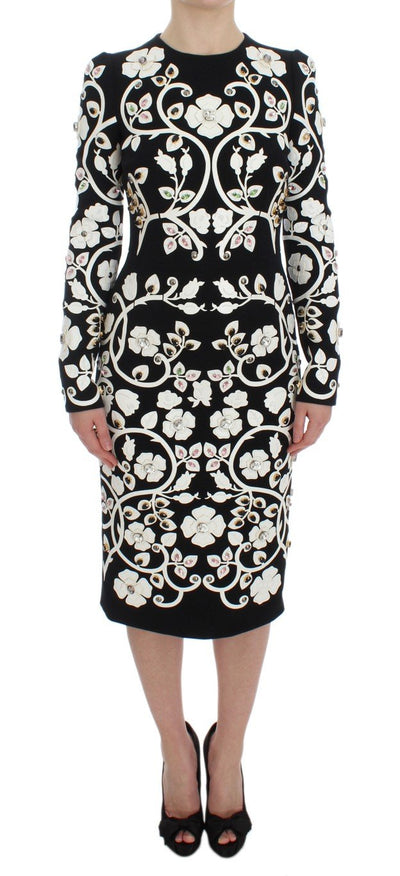 Black Wool Leather Crystal Shift Dress