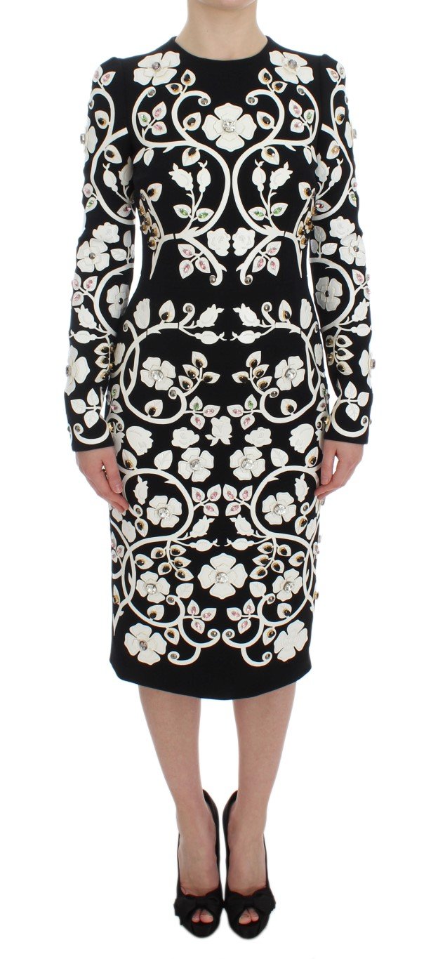Black Wool Leather Crystal Shift Dress
