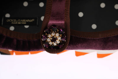 Purple Velvet Crystal Strap Ballerina Shoes