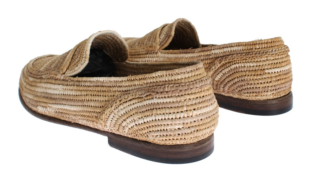 Beige Raffia Dress Formal Mens Loafers Shoes