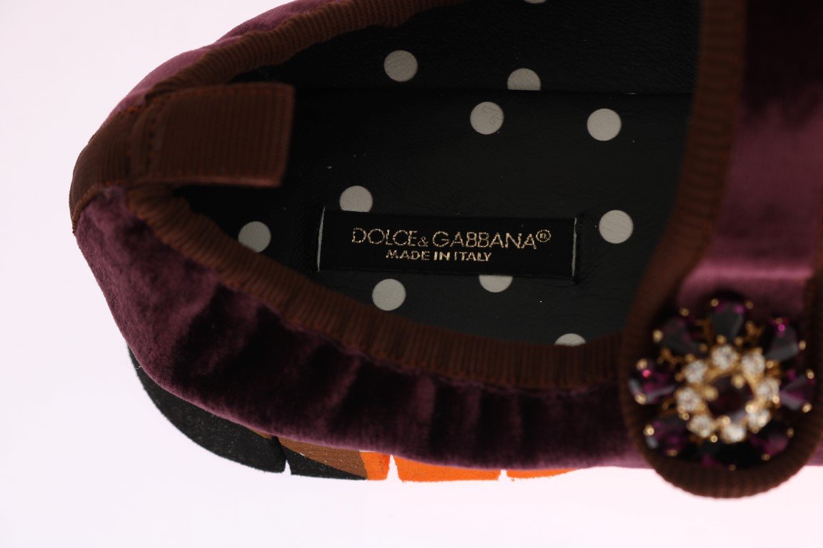 Purple Velvet Crystal Strap Ballerina Shoes