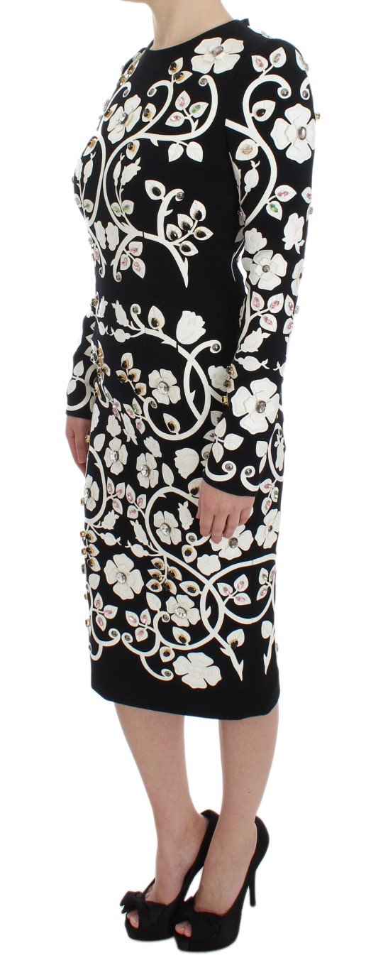 Black Wool Leather Crystal Shift Dress
