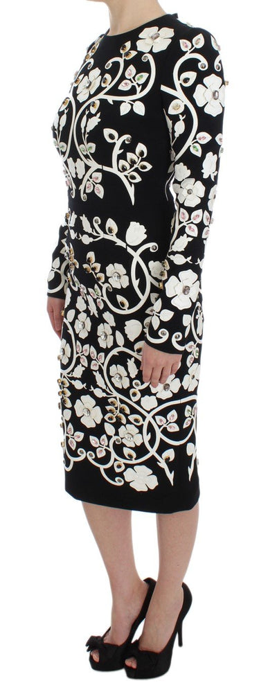 Black Wool Leather Crystal Shift Dress
