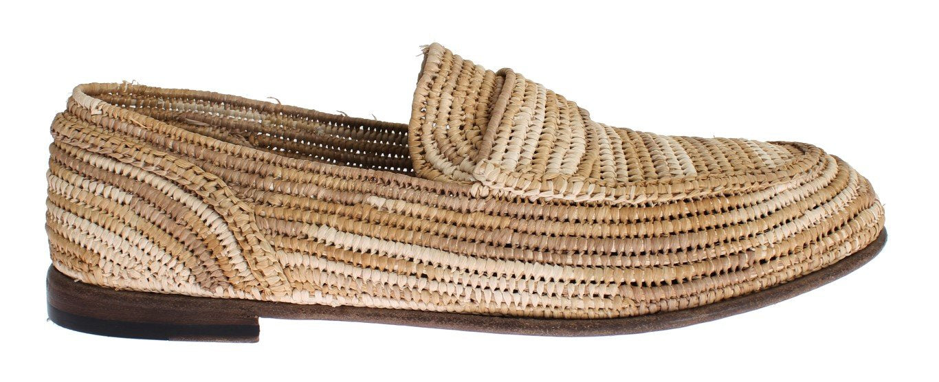 Beige Raffia Dress Formal Mens Loafers Shoes
